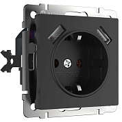 Розетка Werkel с заземлением, шторками и USBх2 черный матовый W1171508 4690389156915