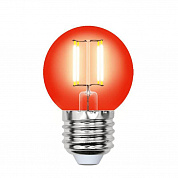 Лампа светодиодная филаментная Uniel E27 5W красная LED-G45-5W/RED/E27 GLA02RD UL-00002986
