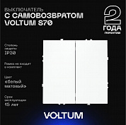 Выключатель с самовозвратом встраиваемый Voltum S70 двухклавишный 10А, (белый матовый) VLS020602