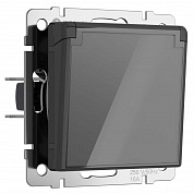 Розетка Werkel влагозащищенная с заземлением с защитой крышкой и шторками графит акрил) W1171244 4690389197529