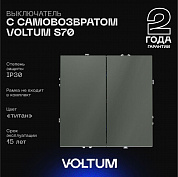Выключатель с самовозвратом встраиваемый Voltum S70 двухклавишный 10А, (титан) VLS020606